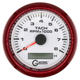 GAFFRIG 3 3/8 INCH ELECTRIC TACH/HOUR METER 6000, 8000, 10000 RPM WHITE 8000 / FAT RIM (338) / RED