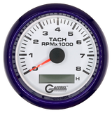 GAFFRIG 3 3/8 INCH ELECTRIC TACH/HOUR METER 6000, 8000, 10000 RPM WHITE 8000 / FAT RIM (338) / PURPLE