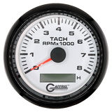 GAFFRIG 3 3/8 INCH ELECTRIC TACH/HOUR METER 6000, 8000, 10000 RPM WHITE 8000 / FAT RIM (338) / BLACK