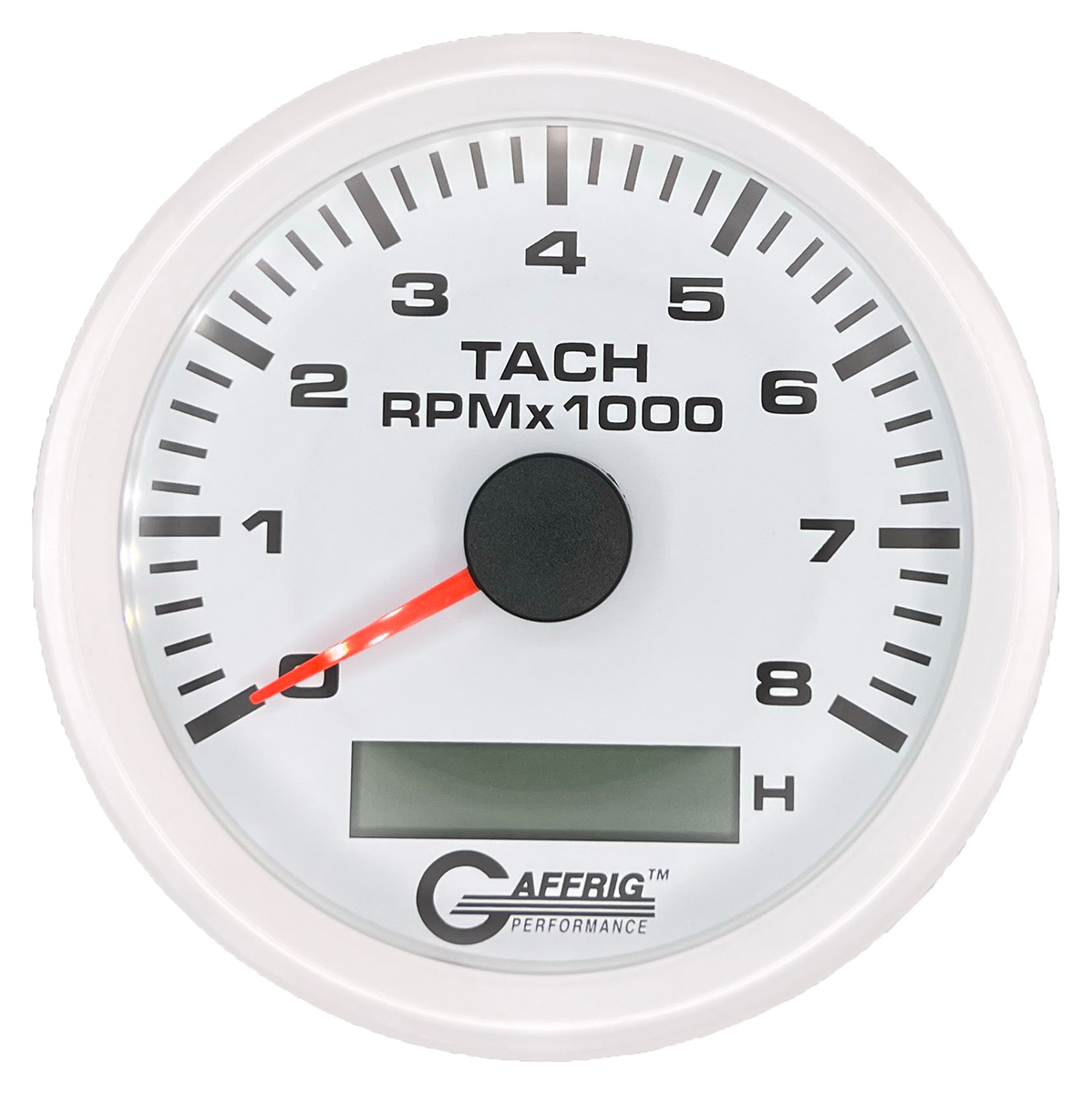 GAFFRIG 3 3/8 INCH ELECTRIC TACH/HOUR METER 6000, 8000, 10000 RPM WHITE 8000 / STEP RIM (008) / WHITE