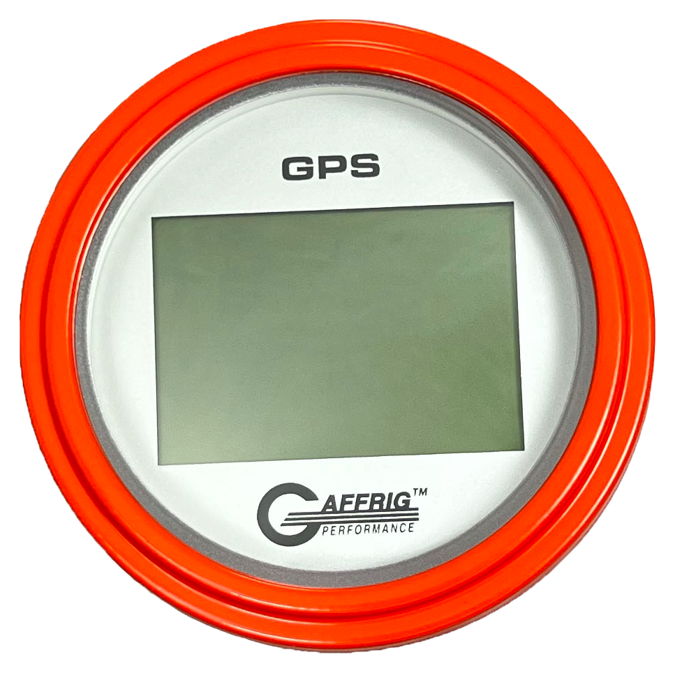 GAFFRIG 3 3/8 INCH DIGITAL GPS GAUGE 999 MPH KIT PLATINUM / STEP RIM / ORANGE