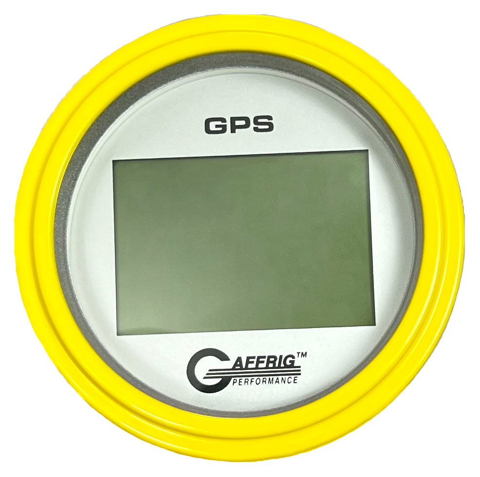 GAFFRIG 3 3/8 INCH DIGITAL GPS GAUGE 999 MPH KIT PLATINUM / STEP RIM / YELLOW