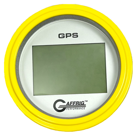 GAFFRIG 3 3/8 INCH DIGITAL GPS GAUGE 999 MPH KIT PLATINUM / STEP RIM / YELLOW