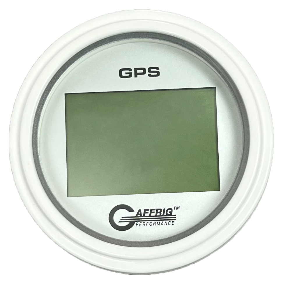 GAFFRIG 3 3/8 INCH DIGITAL GPS GAUGE 999 MPH KIT PLATINUM / STEP RIM / WHITE