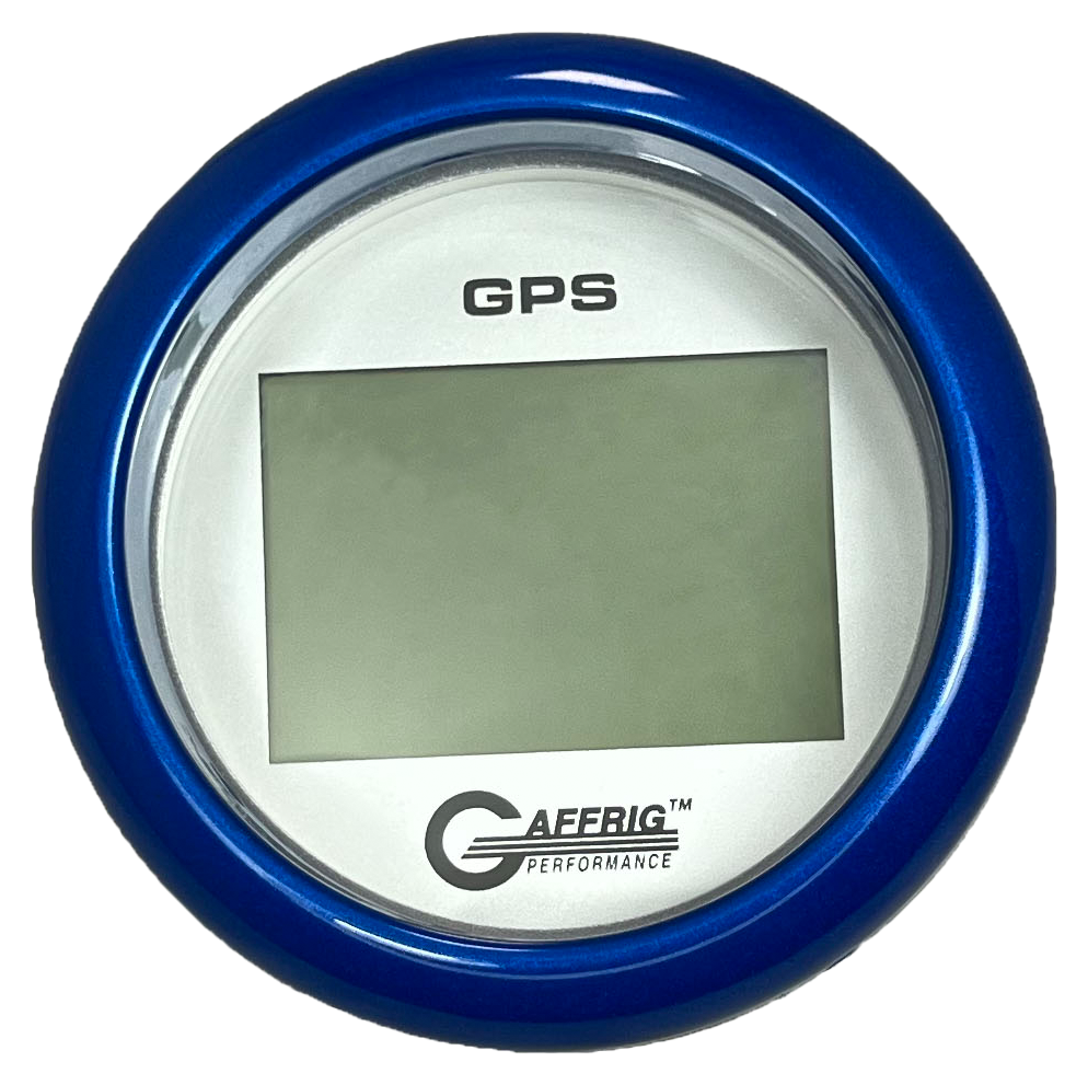 GAFFRIG 3 3/8 INCH DIGITAL GPS GAUGE 999 MPH KIT PLATINUM / FAT RIM / BLUE