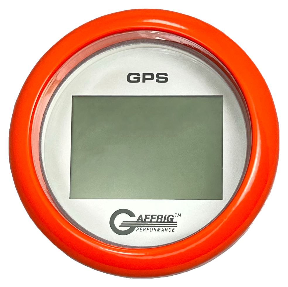 GAFFRIG 3 3/8 INCH DIGITAL GPS GAUGE 999 MPH KIT PLATINUM / FAT RIM / ORANGE