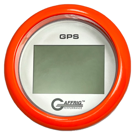 GAFFRIG 3 3/8 INCH DIGITAL GPS GAUGE 999 MPH KIT PLATINUM / FAT RIM / ORANGE