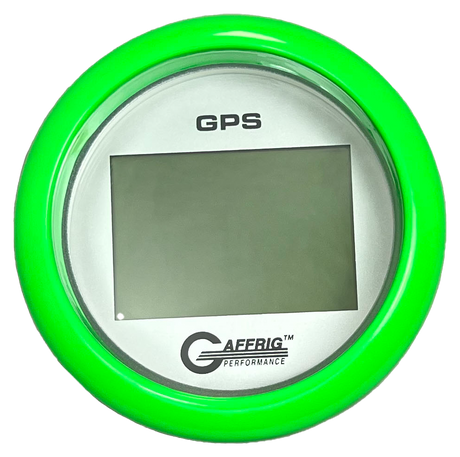 GAFFRIG 3 3/8 INCH DIGITAL GPS GAUGE 999 MPH KIT PLATINUM / FAT RIM / LIME GREEN