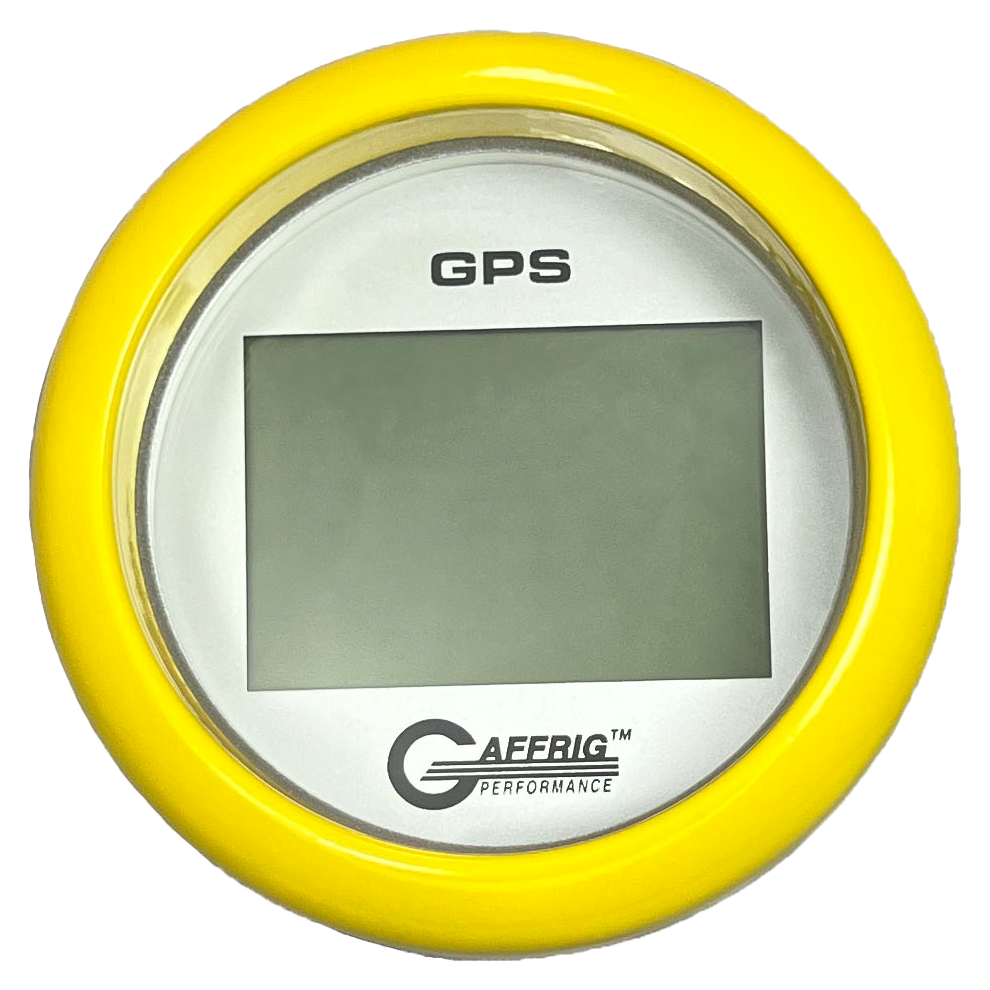 GAFFRIG 3 3/8 INCH DIGITAL GPS GAUGE 999 MPH KIT PLATINUM / FAT RIM / YELLOW