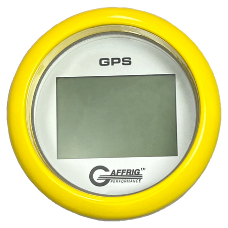 GAFFRIG 3 3/8 INCH DIGITAL GPS GAUGE 999 MPH KIT PLATINUM / FAT RIM / YELLOW