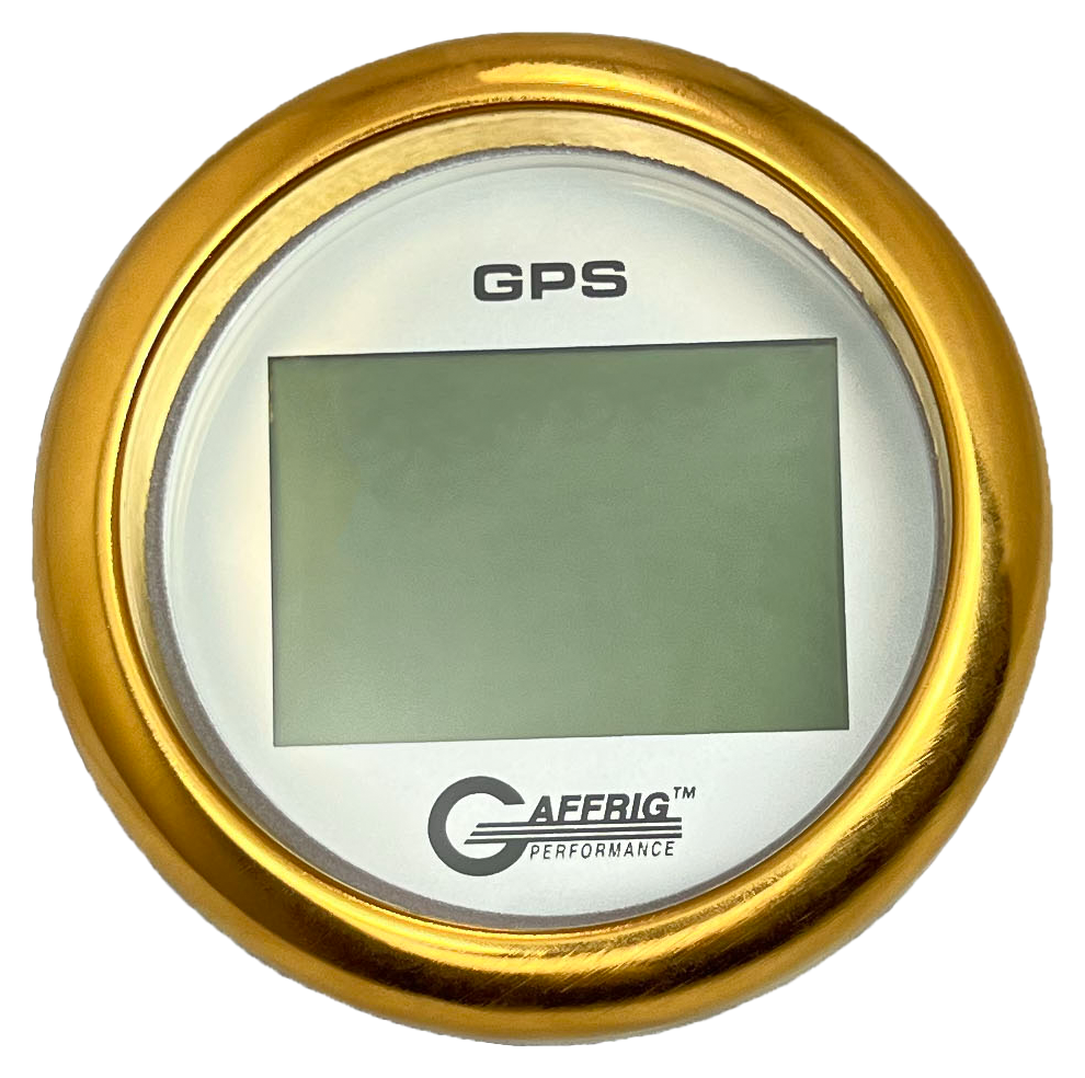 GAFFRIG 3 3/8 INCH DIGITAL GPS GAUGE 999 MPH KIT PLATINUM / FAT RIM / GOLD