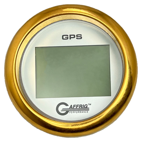 GAFFRIG 3 3/8 INCH DIGITAL GPS GAUGE 999 MPH KIT PLATINUM / FAT RIM / GOLD