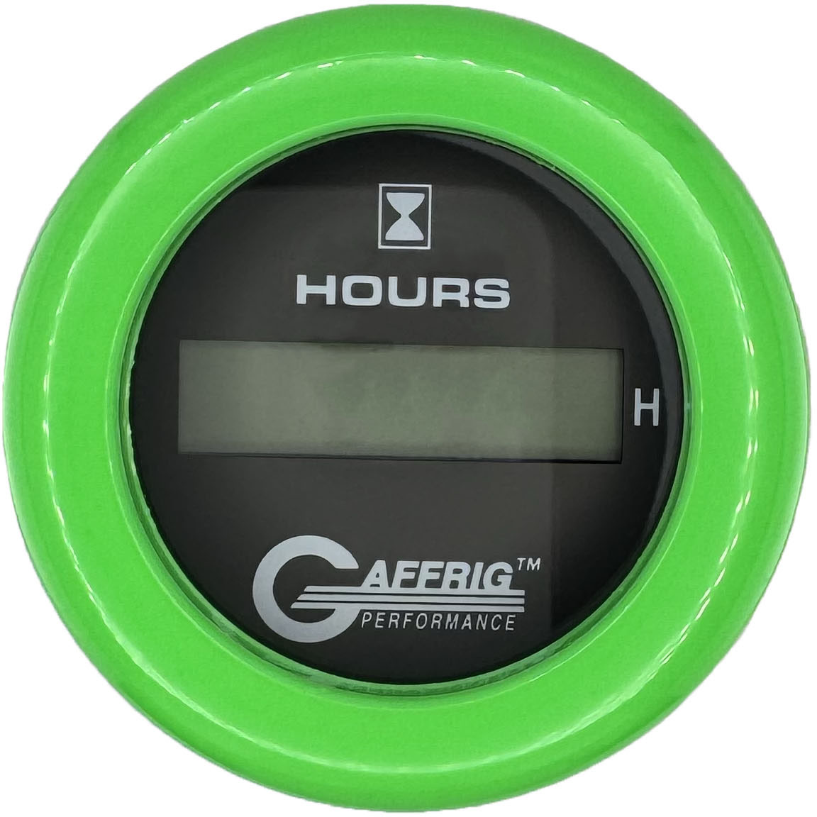 GAFFRIG 2 INCH ELECTRIC ENGINE HOUR METER BLACK / FAT RIM (218) / LIME GREEN