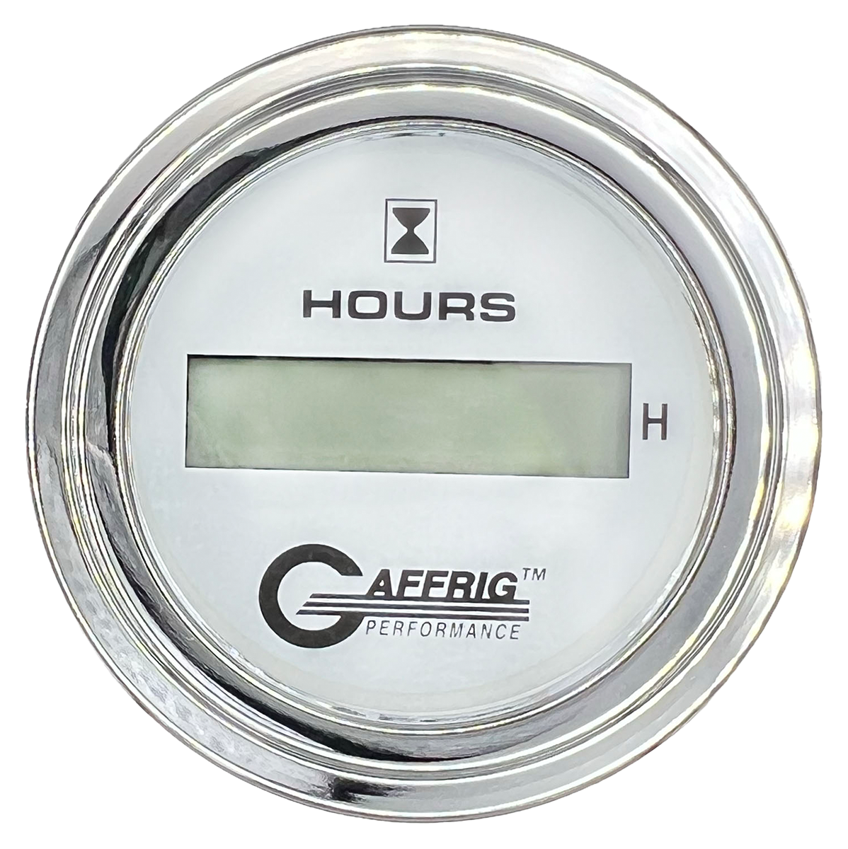 GAFFRIG 2 INCH ELECTRIC ENGINE HOUR METER STEP RIM (002) / CHROME/POLISHED / WHITE