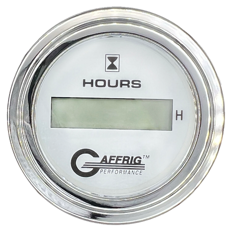 GAFFRIG 2 INCH ELECTRIC ENGINE HOUR METER STEP RIM (002) / CHROME/POLISHED / WHITE