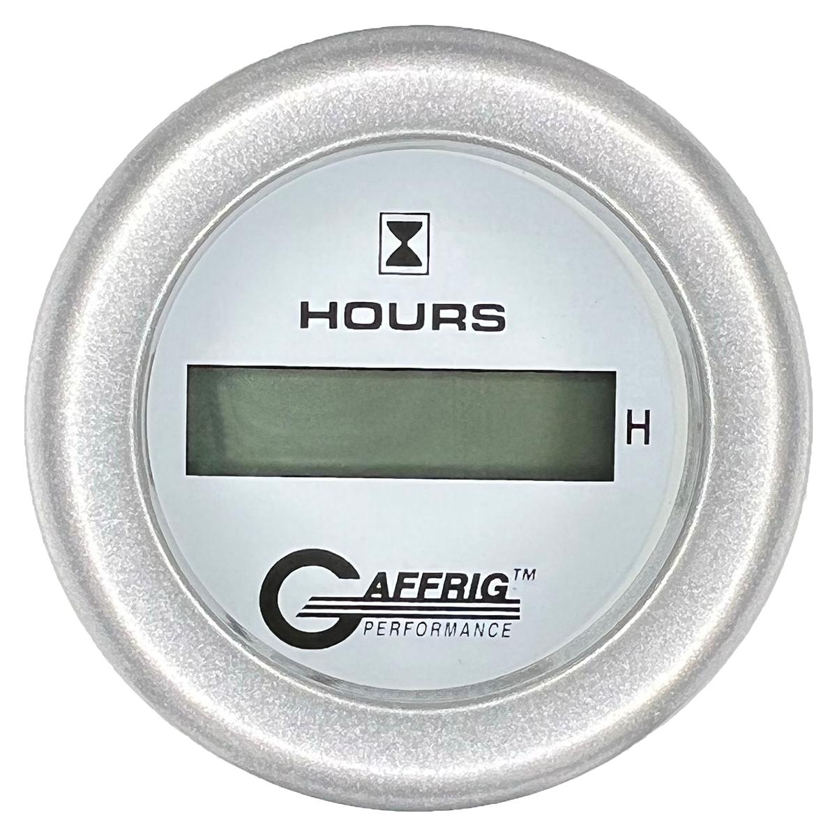 GAFFRIG 2 INCH ELECTRIC ENGINE HOUR METER FAT RIM (218) / PLATINUM / WHITE