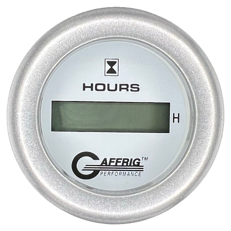 GAFFRIG 2 INCH ELECTRIC ENGINE HOUR METER FAT RIM (218) / PLATINUM / WHITE