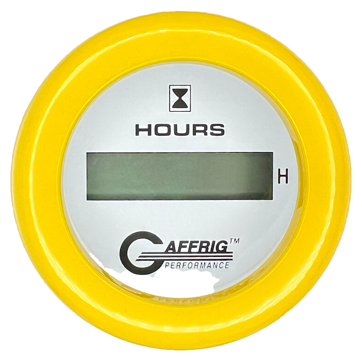 GAFFRIG 2 INCH ELECTRIC ENGINE HOUR METER FAT RIM (218) / YELLOW / WHITE