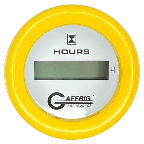 GAFFRIG 2 INCH ELECTRIC ENGINE HOUR METER FAT RIM (218) / YELLOW / WHITE