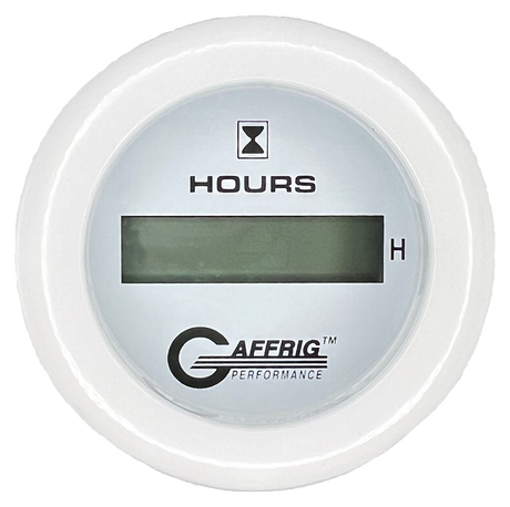 GAFFRIG 2 INCH ELECTRIC ENGINE HOUR METER FAT RIM (218) / WHITE / WHITE