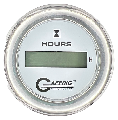 GAFFRIG 2 INCH ELECTRIC ENGINE HOUR METER FAT RIM (218) / CHROME/POLISHED / WHITE