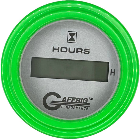 GAFFRIG 2 INCH ELECTRIC ENGINE HOUR METER PLATINUM / STEP RIM (002) / LIME GREEN