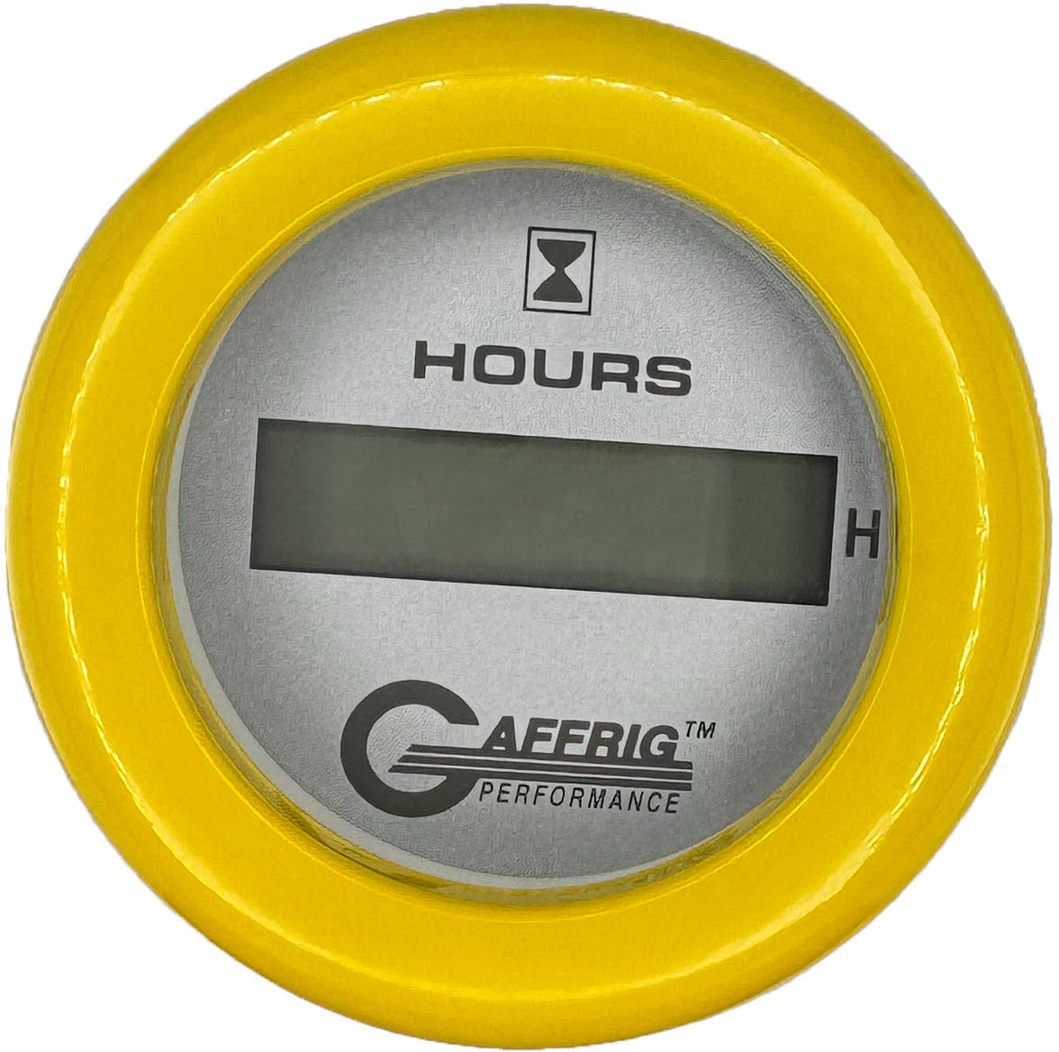 GAFFRIG 2 INCH ELECTRIC ENGINE HOUR METER PLATINUM / FAT RIM (218) / YELLOW