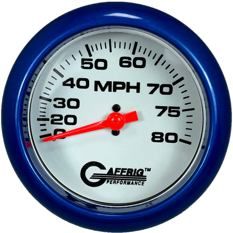 GAFFRIG 3 3/8 INCH MECHANICAL DRY SPEEDOMETER 80 MPH - HEAD ONLY WHITE / STEP RIM (008) / WHITE