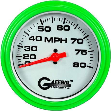 GAFFRIG 3 3/8 INCH MECHANICAL DRY SPEEDOMETER 80 MPH - HEAD ONLY WHITE / STEP RIM (008) / WHITE