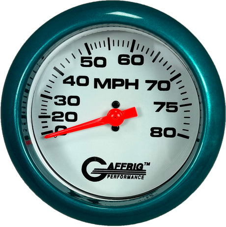 GAFFRIG 3 3/8 INCH MECHANICAL DRY SPEEDOMETER 80 MPH - HEAD ONLY WHITE / STEP RIM (008) / WHITE