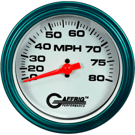 GAFFRIG 3 3/8 INCH MECHANICAL DRY SPEEDOMETER 80 MPH - HEAD ONLY WHITE / STEP RIM (008) / WHITE