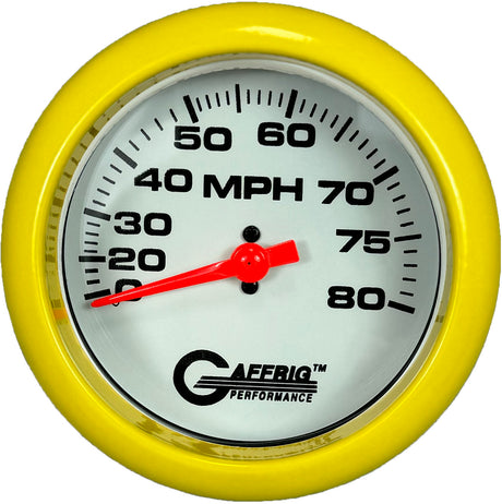 GAFFRIG 3 3/8 INCH MECHANICAL DRY SPEEDOMETER 80 MPH - HEAD ONLY WHITE / STEP RIM (008) / WHITE