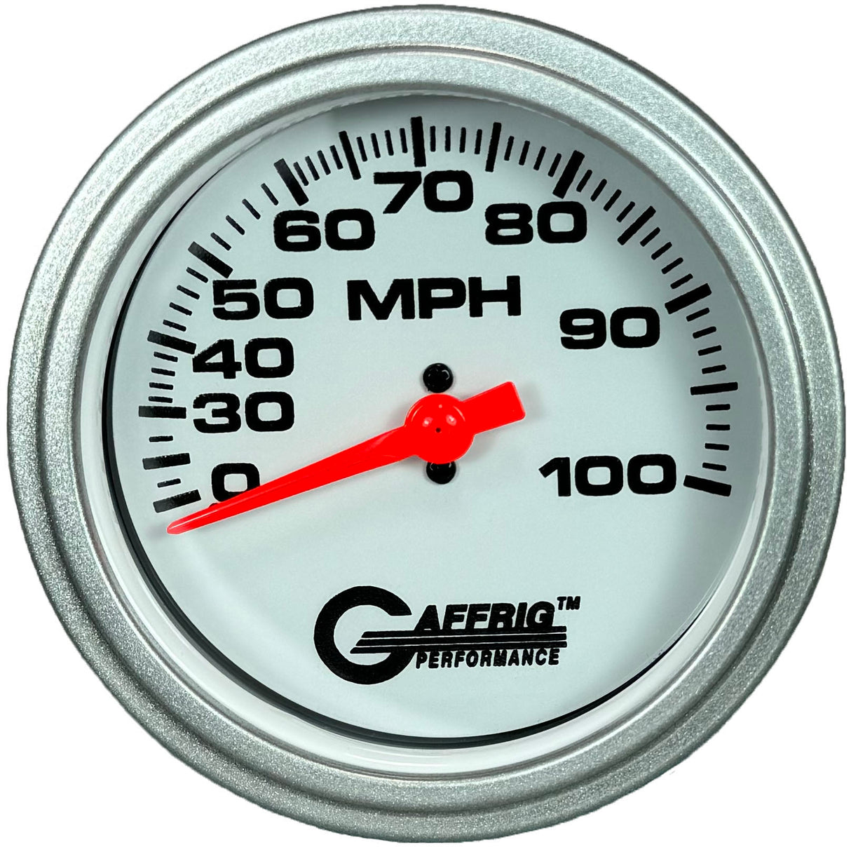 GAFFRIG 3 3/8 INCH MECHANICAL DRY SPEEDOMETER 100 MPH - HEAD ONLY WHITE / STEP RIM (008) / PLATINUM