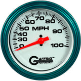 GAFFRIG 3 3/8 INCH MECHANICAL DRY SPEEDOMETER 100 MPH - HEAD ONLY WHITE / STEP RIM (008) / TEAL