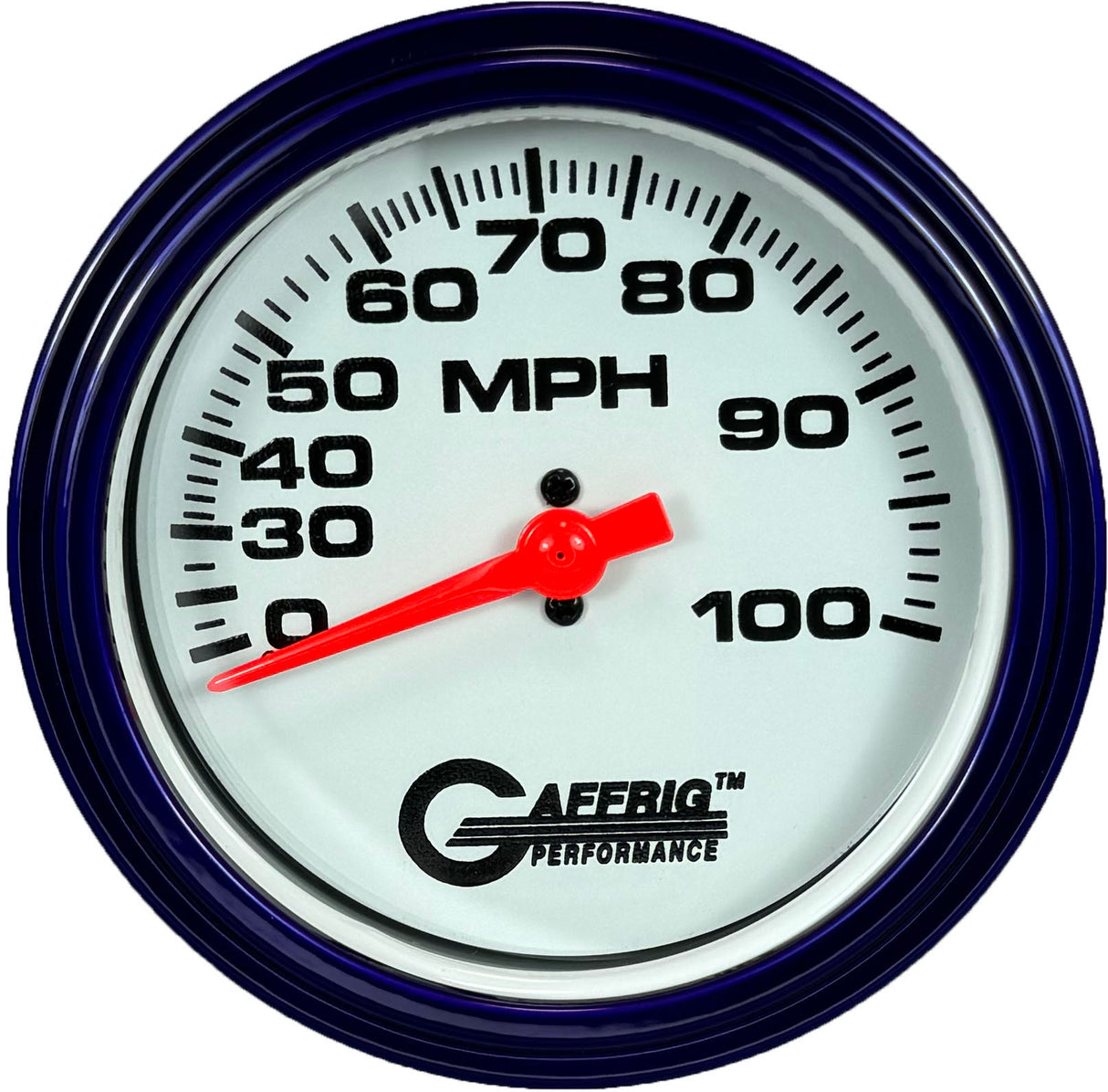 GAFFRIG 3 3/8 INCH MECHANICAL DRY SPEEDOMETER 100 MPH - HEAD ONLY WHITE / STEP RIM (008) / PURPLE