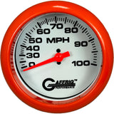 GAFFRIG 3 3/8 INCH MECHANICAL DRY SPEEDOMETER 100 MPH - HEAD ONLY WHITE / FAT RIM (338) / ORANGE