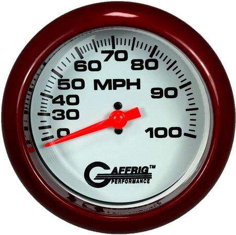 GAFFRIG 3 3/8 INCH MECHANICAL DRY SPEEDOMETER 100 MPH - HEAD ONLY WHITE / FAT RIM (338) / RED