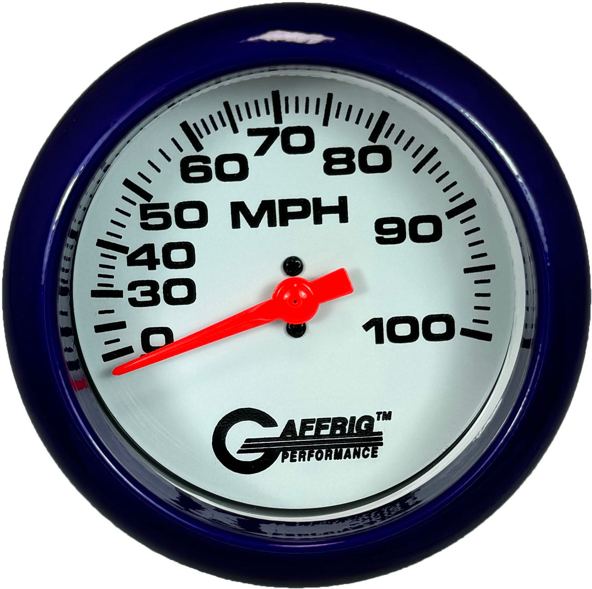 GAFFRIG 3 3/8 INCH MECHANICAL DRY SPEEDOMETER 100 MPH - HEAD ONLY WHITE / FAT RIM (338) / PURPLE