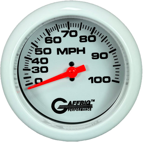 GAFFRIG 3 3/8 INCH MECHANICAL DRY SPEEDOMETER 100 MPH - HEAD ONLY WHITE / FAT RIM (338) / WHITE