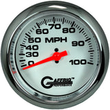 GAFFRIG 3 3/8 INCH MECHANICAL DRY SPEEDOMETER 100 MPH - HEAD ONLY WHITE / FAT RIM (338) / POLISHED/CHROME