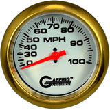 GAFFRIG 3 3/8 INCH MECHANICAL DRY SPEEDOMETER 100 MPH - HEAD ONLY WHITE / FAT RIM (338) / GOLD