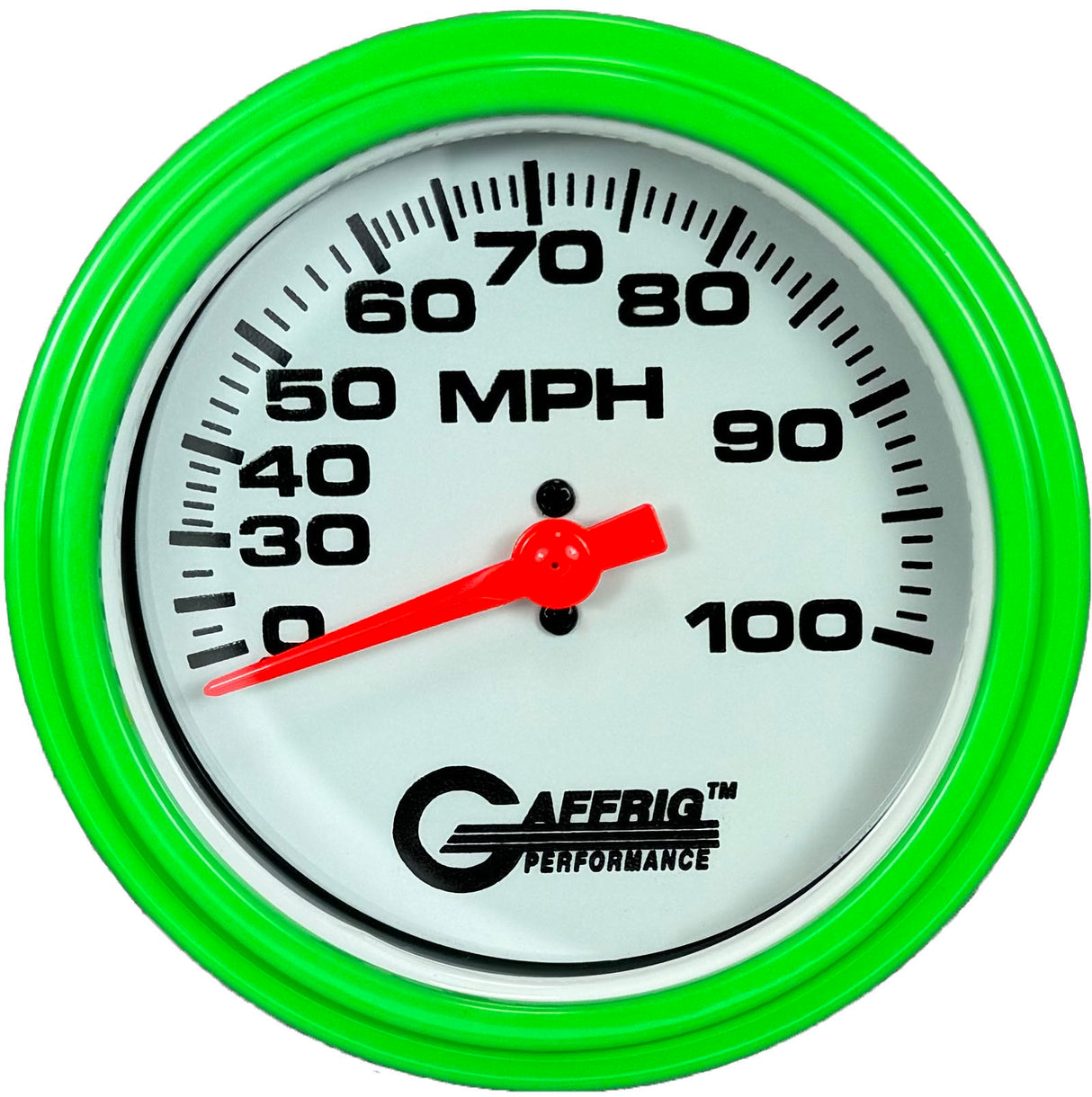 GAFFRIG 3 3/8 INCH MECHANICAL DRY SPEEDOMETER 100 MPH KIT WHITE / STEP RIM (008) / LIME GREEN