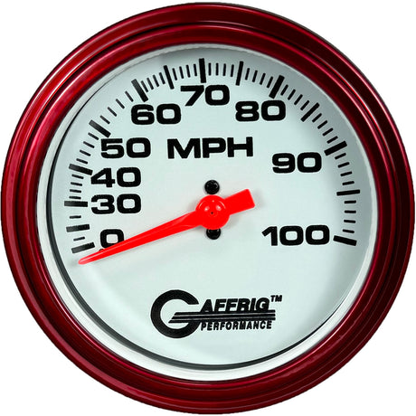 GAFFRIG 3 3/8 INCH MECHANICAL DRY SPEEDOMETER 100 MPH KIT WHITE / STEP RIM (008) / RED