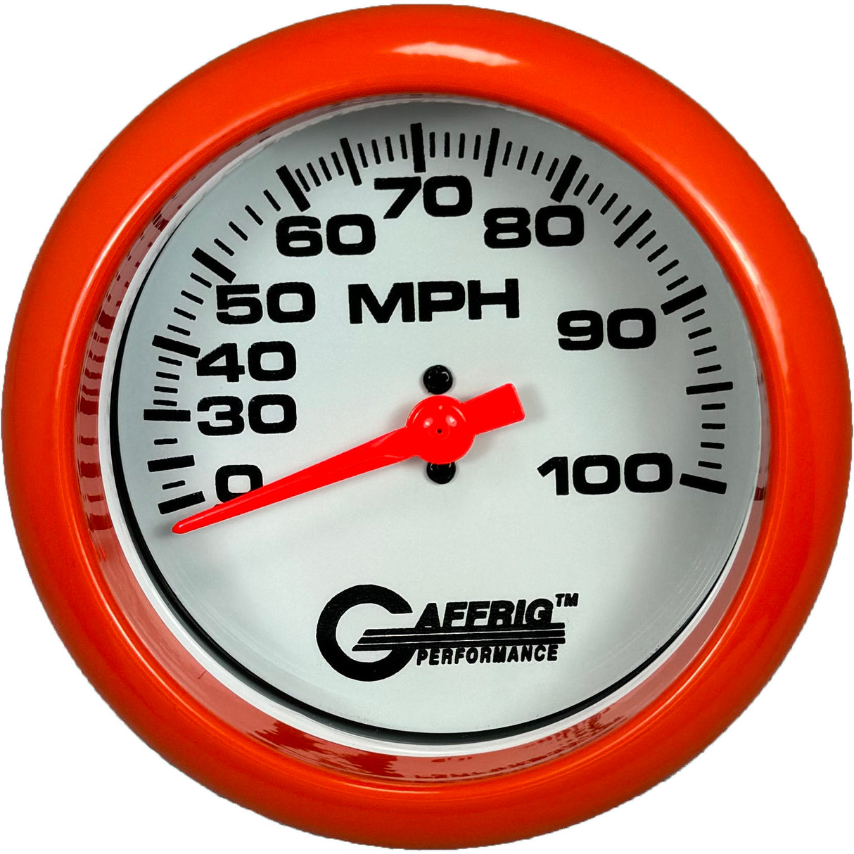 GAFFRIG 3 3/8 INCH MECHANICAL DRY SPEEDOMETER 100 MPH KIT WHITE / FAT RIM (338) / ORANGE