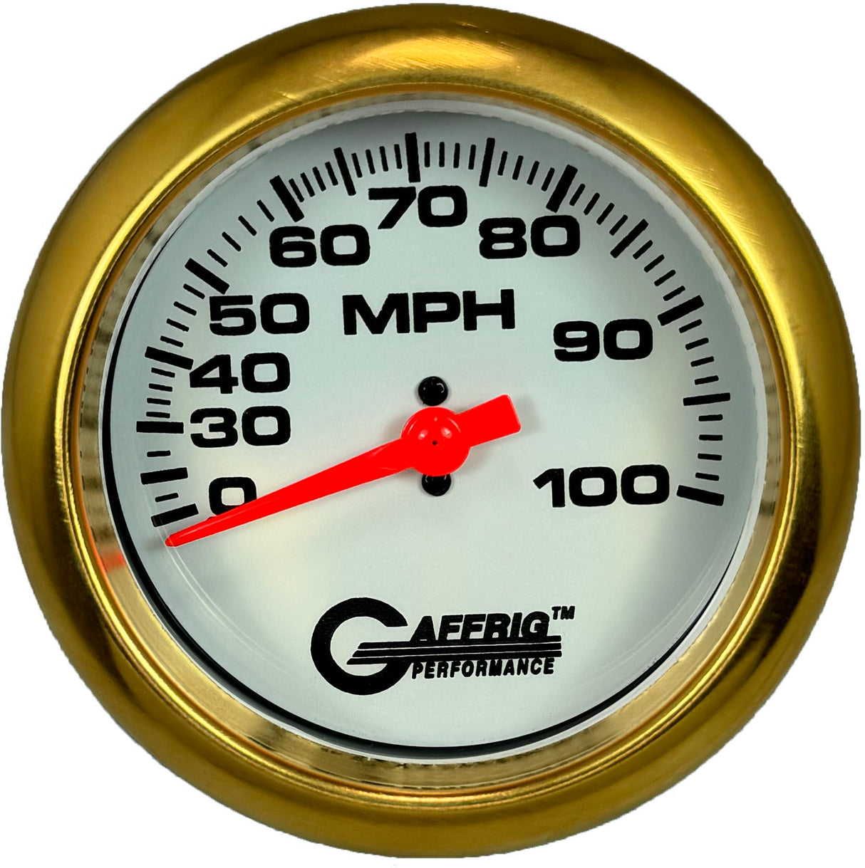 GAFFRIG 3 3/8 INCH MECHANICAL DRY SPEEDOMETER 100 MPH KIT WHITE / FAT RIM (338) / GOLD