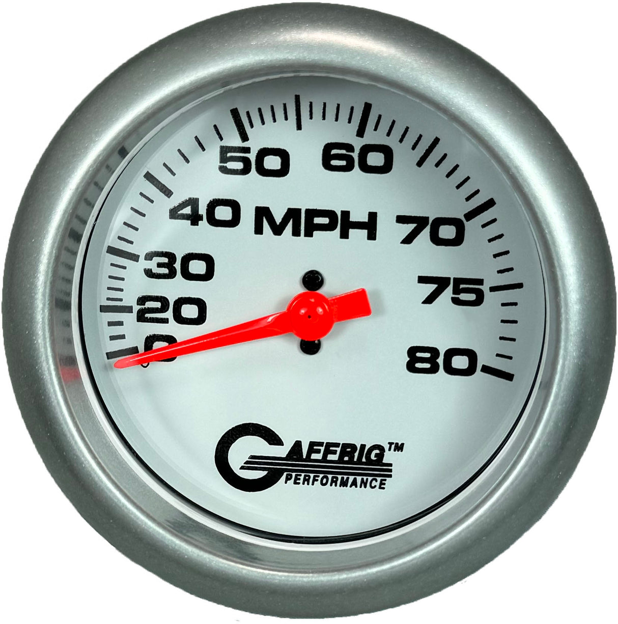 GAFFRIG 3 3/8 INCH MECHANICAL DRY SPEEDOMETER 80 MPH KIT WHITE / FAT RIM (338) / PLATINUM