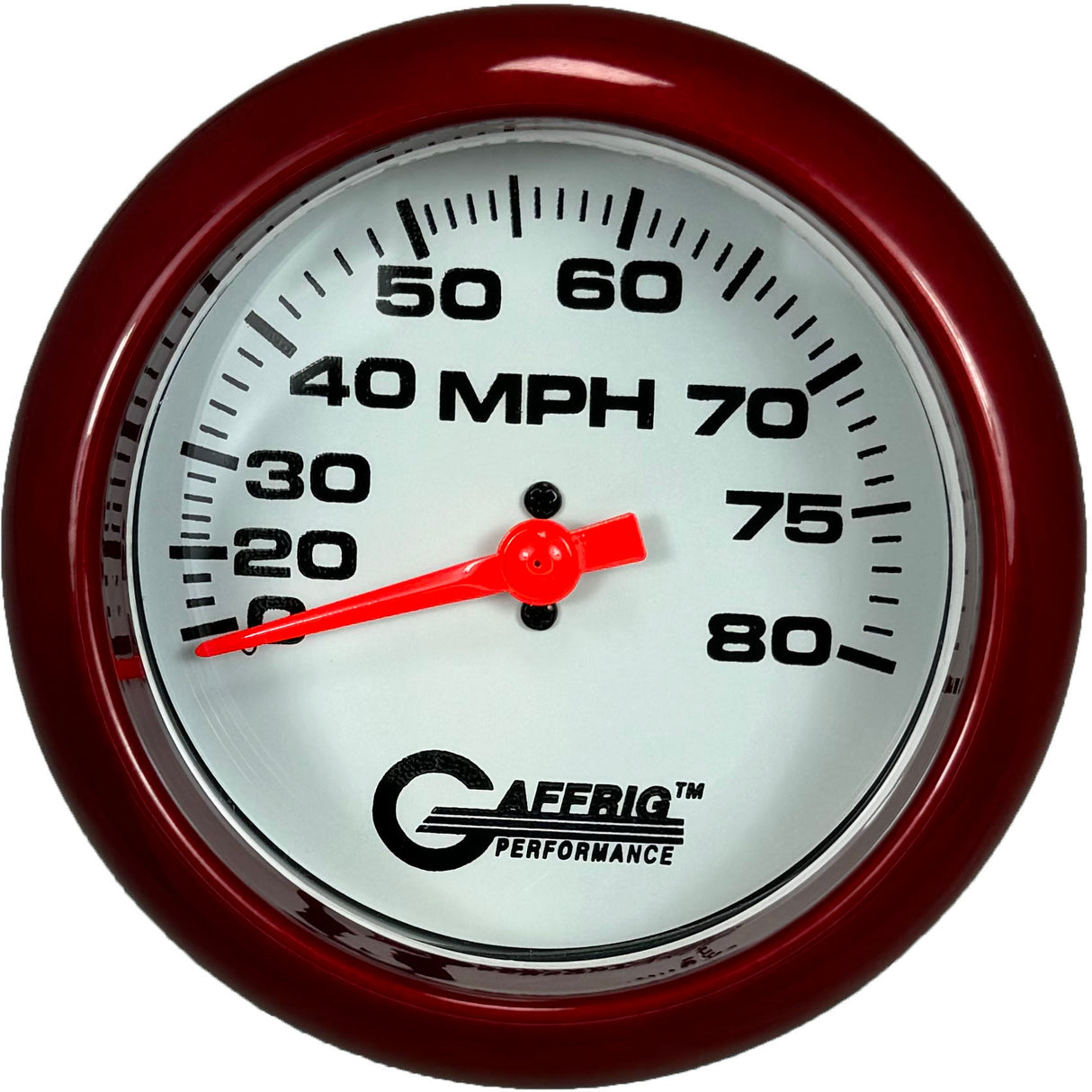 GAFFRIG 3 3/8 INCH MECHANICAL DRY SPEEDOMETER 80 MPH KIT WHITE / FAT RIM (338) / RED