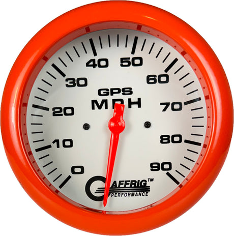 GAFFRIG 4 5/8 INCH GPS ANALOG SPEEDOMETER KIT - WHITE FAT RIM (458) / ORANGE / 90 MPH