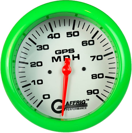 GAFFRIG 4 5/8 INCH GPS ANALOG SPEEDOMETER KIT - WHITE FAT RIM (458) / LIME GREEN / 90 MPH