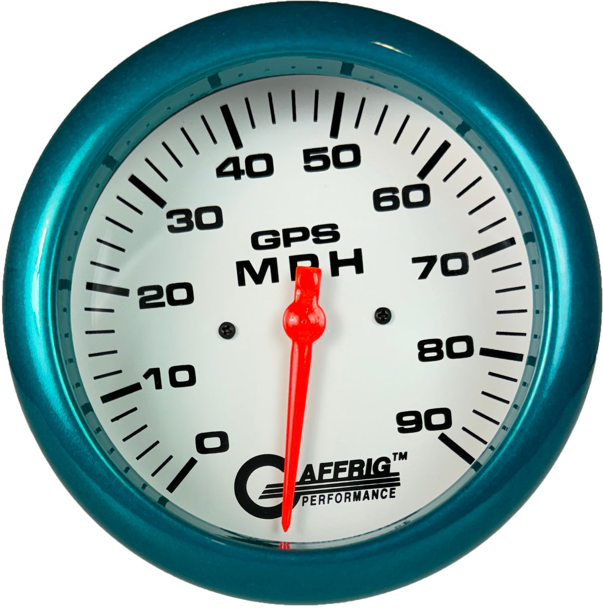 GAFFRIG 4 5/8 INCH GPS ANALOG SPEEDOMETER KIT - WHITE FAT RIM (458) / TEAL / 90 MPH